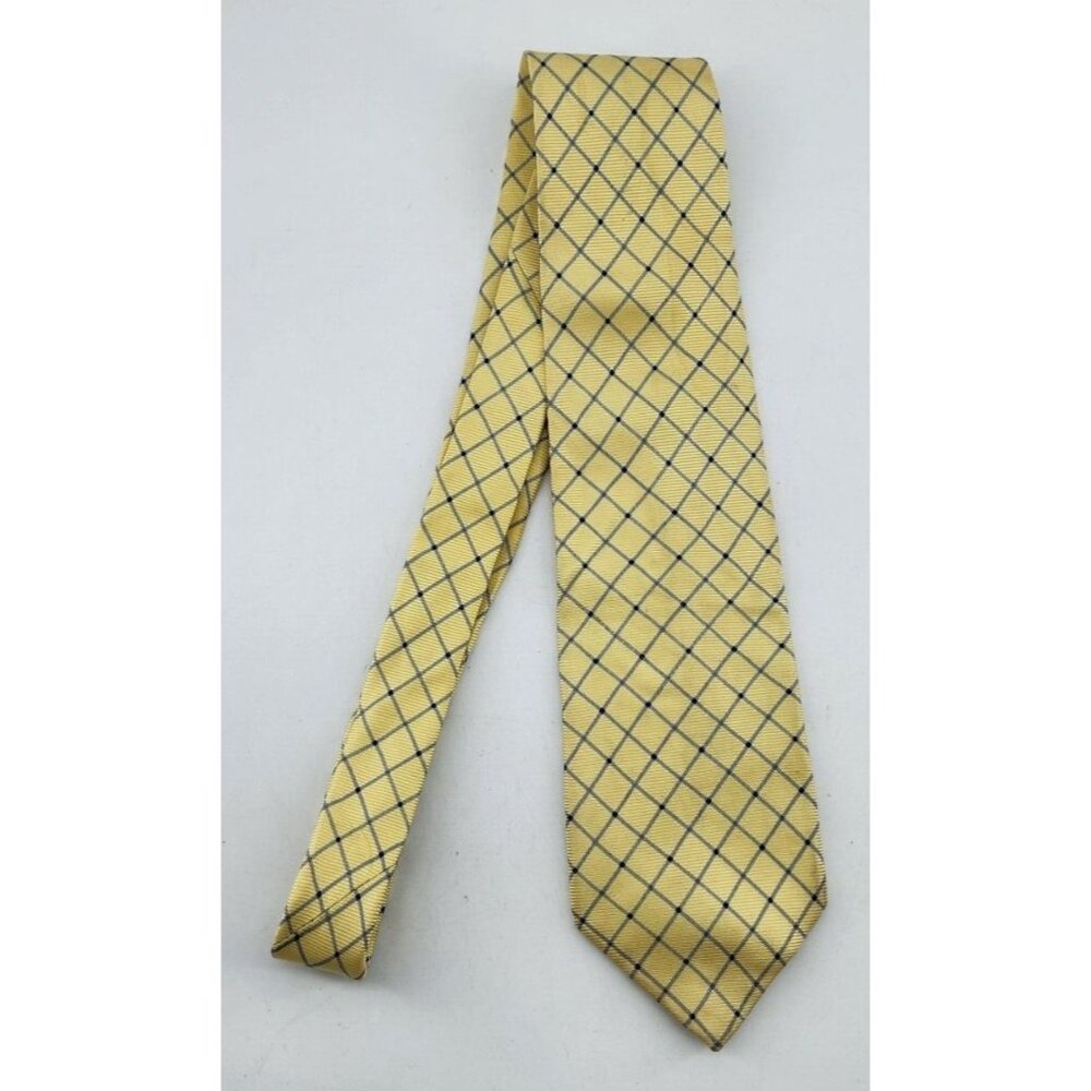Brooks Brothers Makers Pure Silk Necktie Yellow Blue Check USA Made